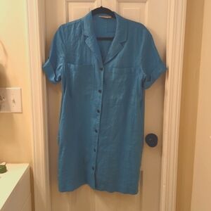 Everlane Button Down Linen Workwear Dress - Turquoise/ Azure Blue